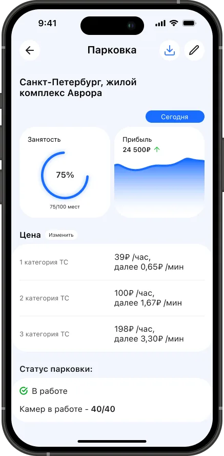 Загрузка и прибыль парковки